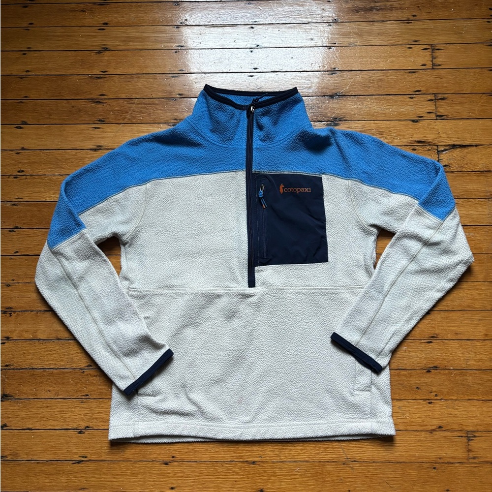 Cotopaxi Women's Dorado Half-Zip Fleece Pullover Colorblock Blue Cream Size S